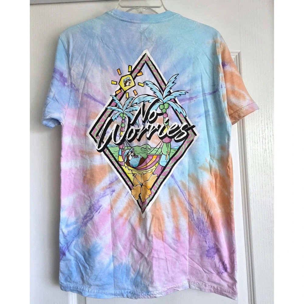 Buc-ee's No‎ Worries Tie Dye Graphic T-Shirt Mens Medium Pastel Blue Pink Orange